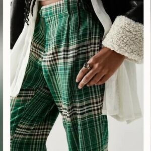 Free People Green Plaid Trousers
